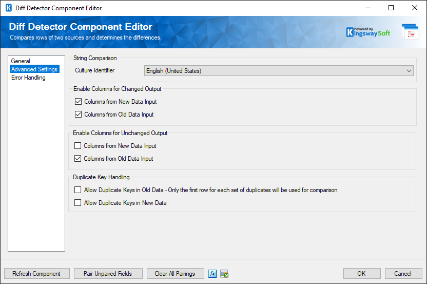 SSIS Diff Detector - Advanced Settings